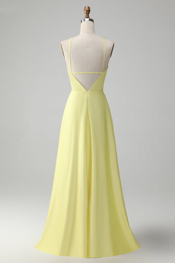 Gul A Line Halter Cut Out Long brudepike kjole med blomst
